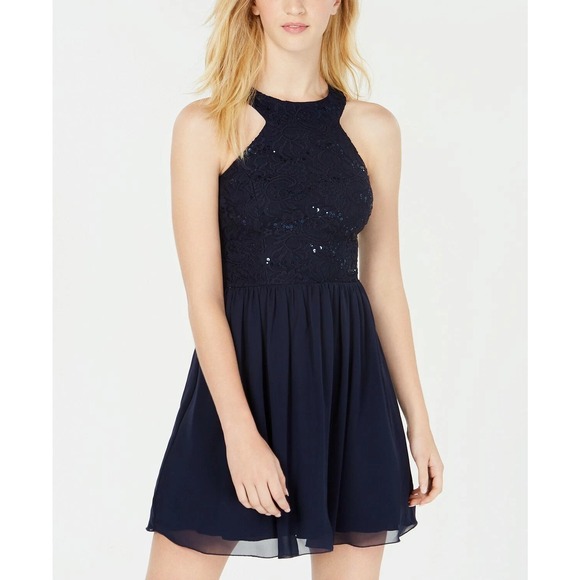 Speechless Party Dress Navy Lace Sequin Halter Chiffon Size 11 NWT Party Wedding - Picture 1 of 13